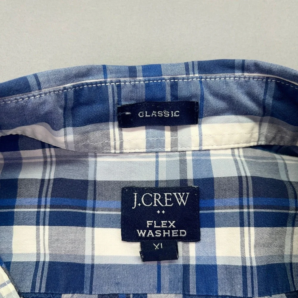 J. Crew Flex Washed Button Down Shirt Plaid‎ Classic Fit XL Boho Preppy Retro